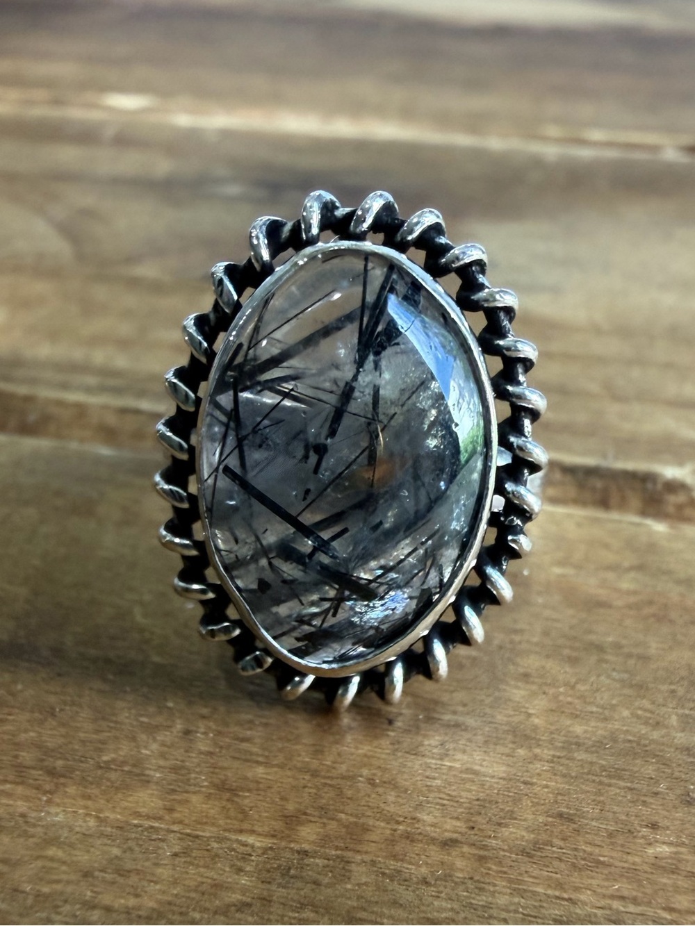Black Rutilated Quartz Gemstone Silver 925 Jewelry Plated Western Vintage Boho